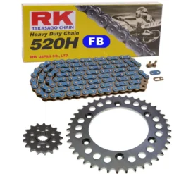 Kettensatz Geeignet Für Honda CR 125 R 00-01 Kette RK FB 520 H 114 Offen BLAU 13/52